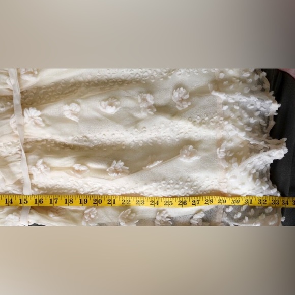 &Merci Cream Floral Applique Flounce Dress Off White Lined Belted PRETTY… - Picture 7 of 10